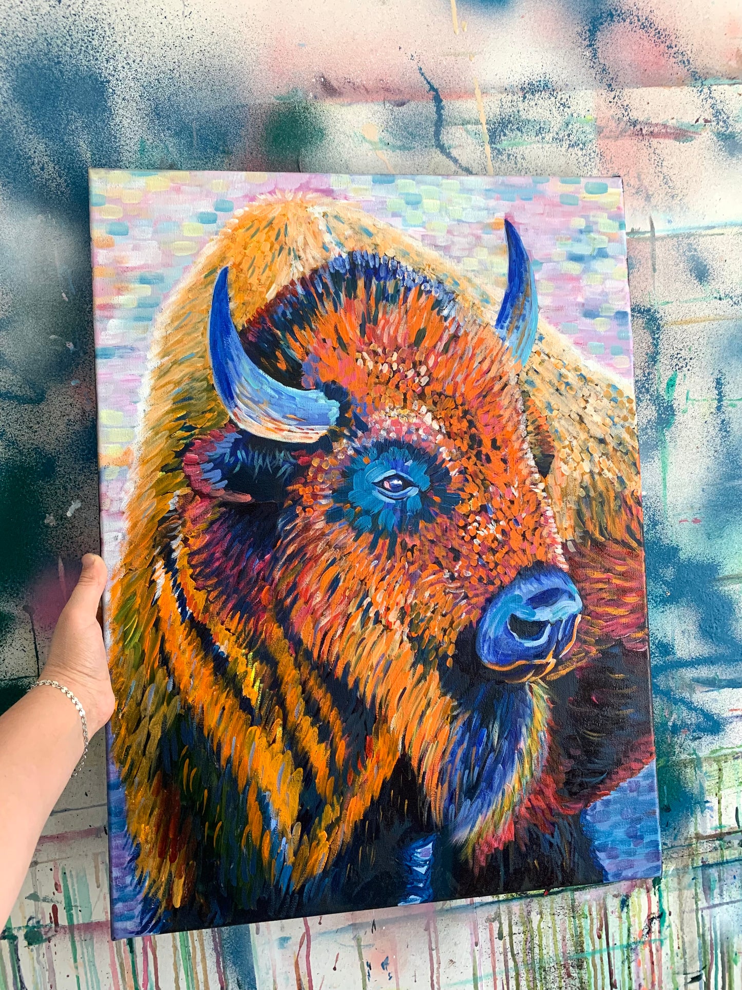 "The Painted Bison" Oil on Canvas