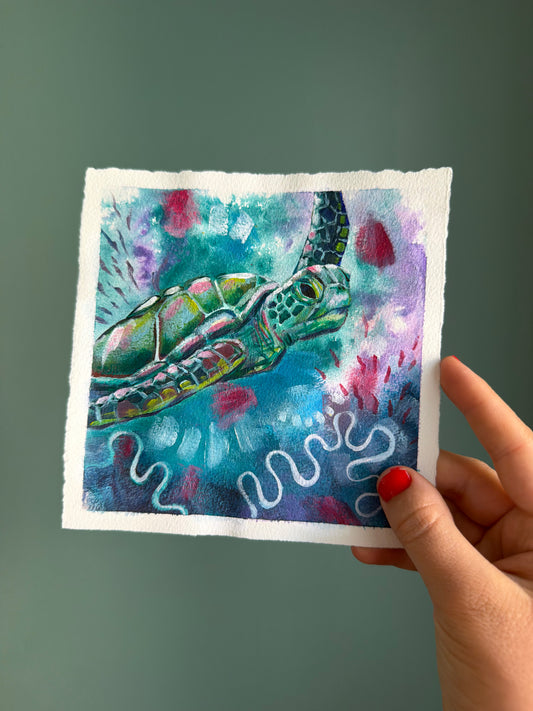 "Where the Current Takes Me" Original on Paper - 6x6"