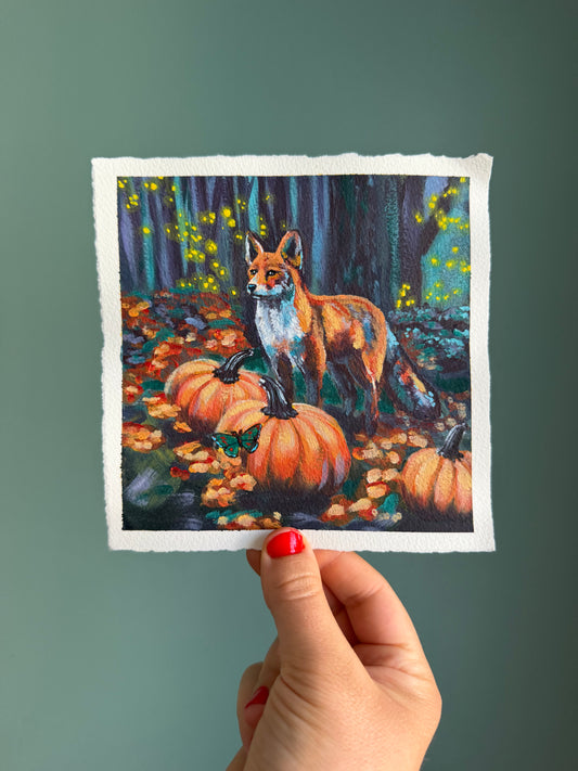 "When the Forest Glows" Original on Paper - 6x6"